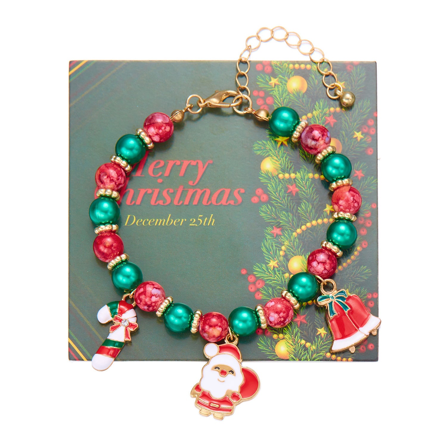 Wholesale Christmas  Pendant Colorful Round Bead Bracelet